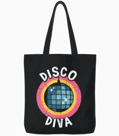 Disco Diva Retro Party Tote Bags - Black