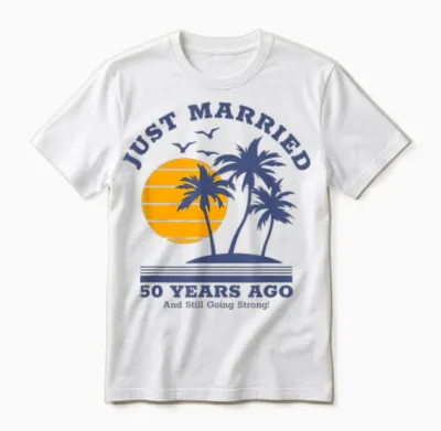 Romantic Matching Couples - Golden 50th Wedding Anniversary Unisex T-Shirt - White
