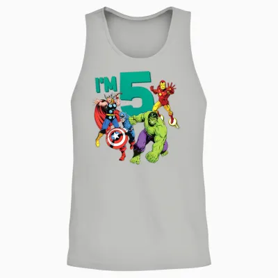Kids Marvel Avengers Cute 5th Birthday I'm 5 T-Shirt, Black Unisex Tank Top - Ash