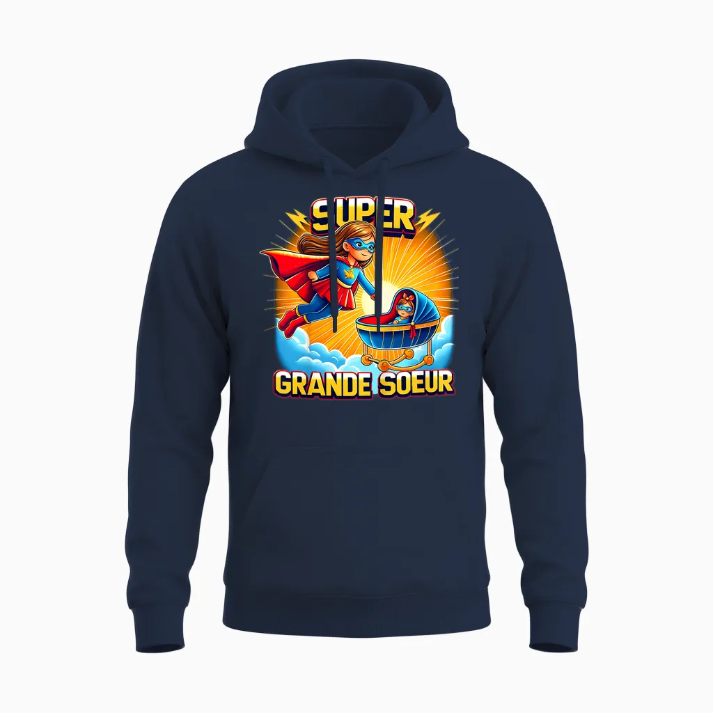 Child Super Big Sister Heroic - Pregnancy Announcement T-Shirt, Black Unisex Hoodie in Navy