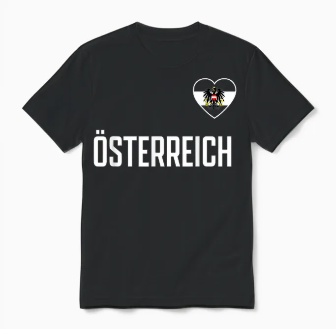 Austria Flag Eagle Fan T-Shirt, Red Unisex T-Shirt in Black