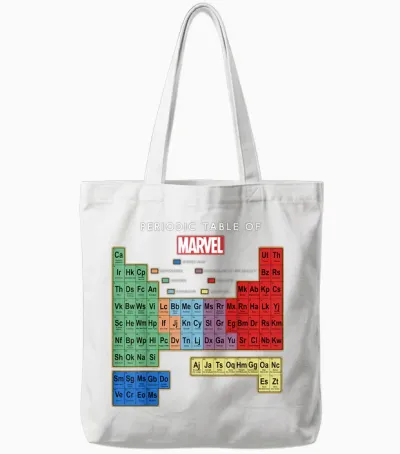 Marvel Ultimate Periodic Table of Elements Graphic Short Sleeve T-Shirt, Black, Small Tote Bags - White