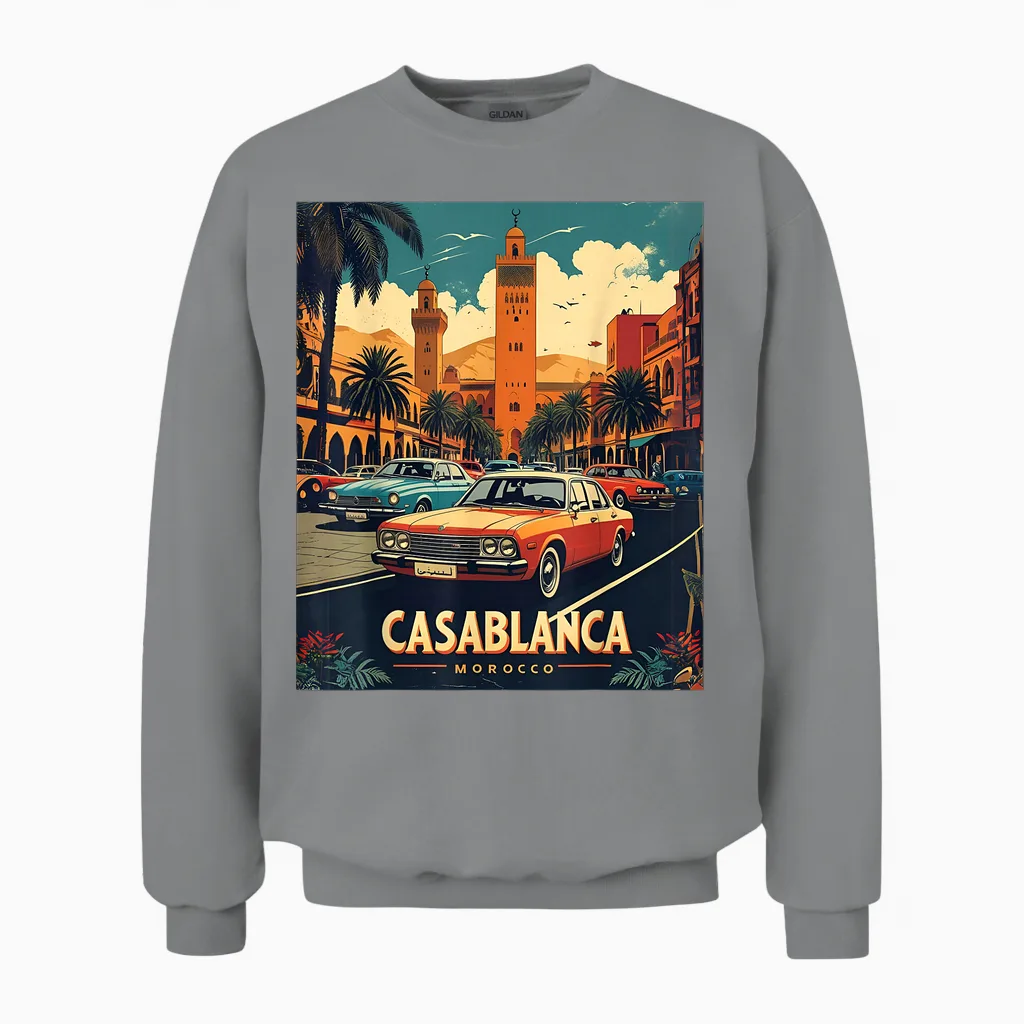 Casablanca Morocco Vintage 80s Retro Style Unisex Sweatshirt in Sport Grey