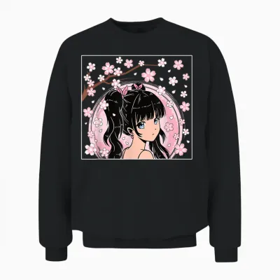 Japanisches Anime Mädchen Otaku Kirschblüte Sakura Damen Unisex Sweatshirt - Black