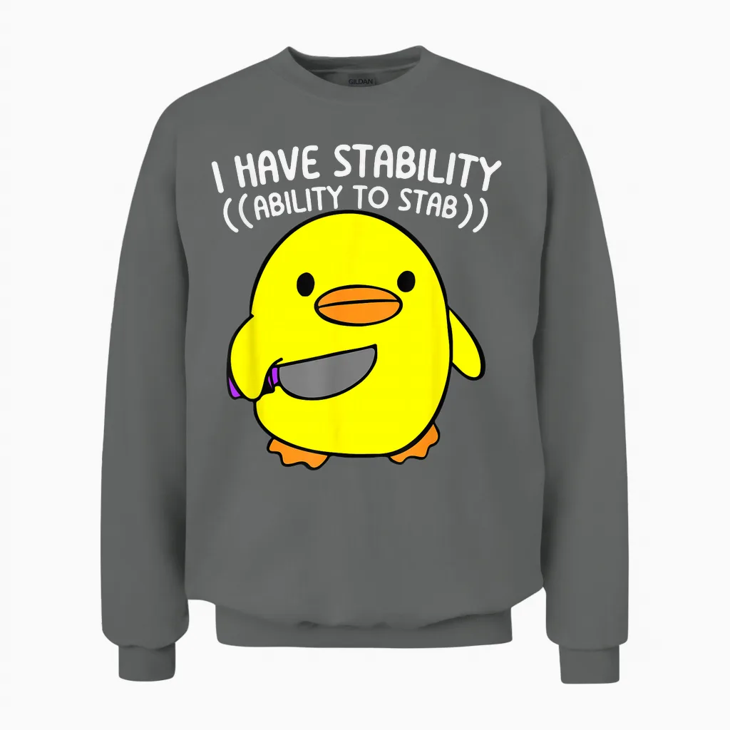 Lustige Ente Geschenke Sarkastische Meme Süße Chibi Ente Mit Messer Unisex Sweatshirt in Graphite Heather