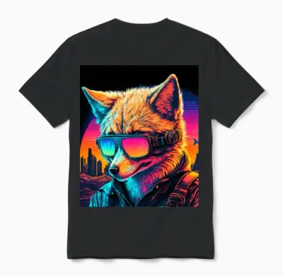 Retro Futuristic Synthwave Fox Unisex T-Shirt - Black