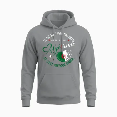 Je Suis Pas Parfait Mais Je Suis Algerienne Funny T-Shirt, Black, Female X-Small Unisex Hoodie - Sport Grey