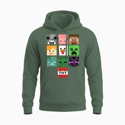 Minecraft Group Shot Faces Collage Unisex Hoodie - Military Green