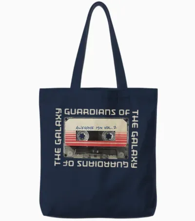 Guardians of the Galaxy Vol.2 Cassette T-Shirt, Black Tote Bags - Navy