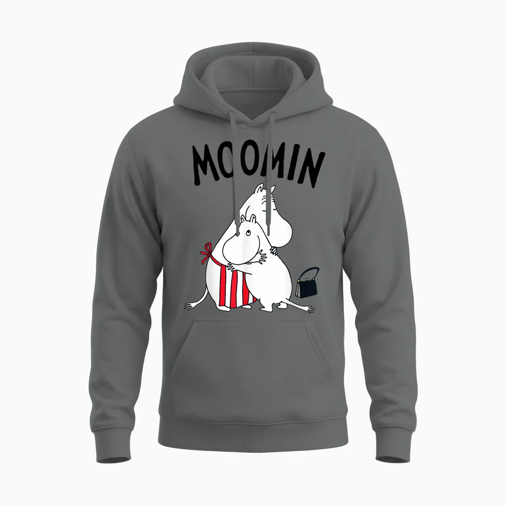 Moomin Moominmamma Moomintroll Hugging T-Shirt, White Unisex Hoodie in Graphite Heather