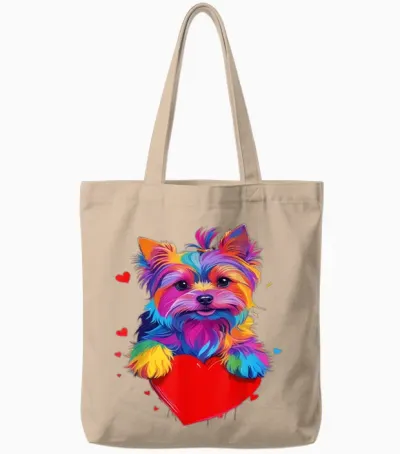 Yorkshire-Terrier-Shirt - Buntes Yorkshire-Terrier-Herz Tote Bags - Natural