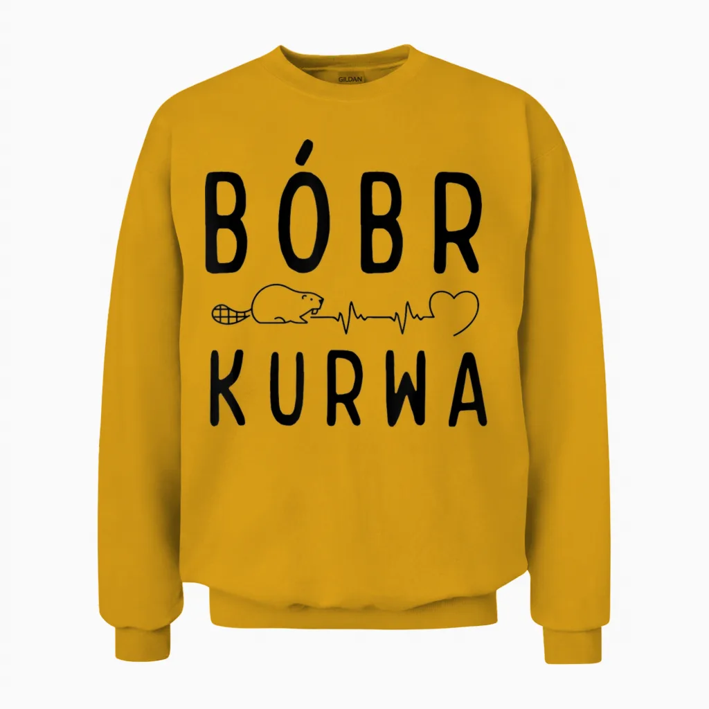 Polish Biber with "bober Kurwa" "yes Pierdole Bobr" T-Shirt, White, S Unisex Sweatshirt in Gold