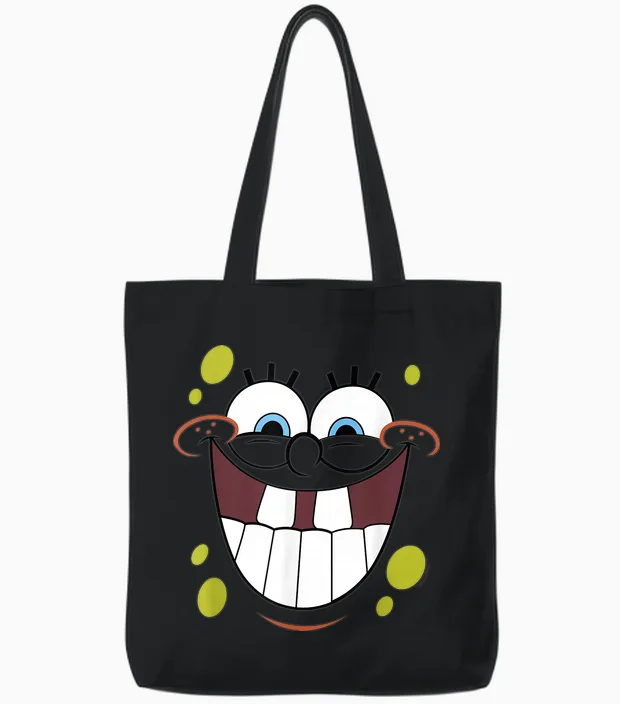 Spongebob Squarepants Kinder Unisex-Erwachsene Und Kinder T-Shirt Cartoon-Novelty, Spongebob Smile Face Gelb Small Kurzarm Klassisch Sommer 1 Count 0 Taschen Dehnbar Cartoon-Muster, Leuchtendes Gelb Tote Bags in Black