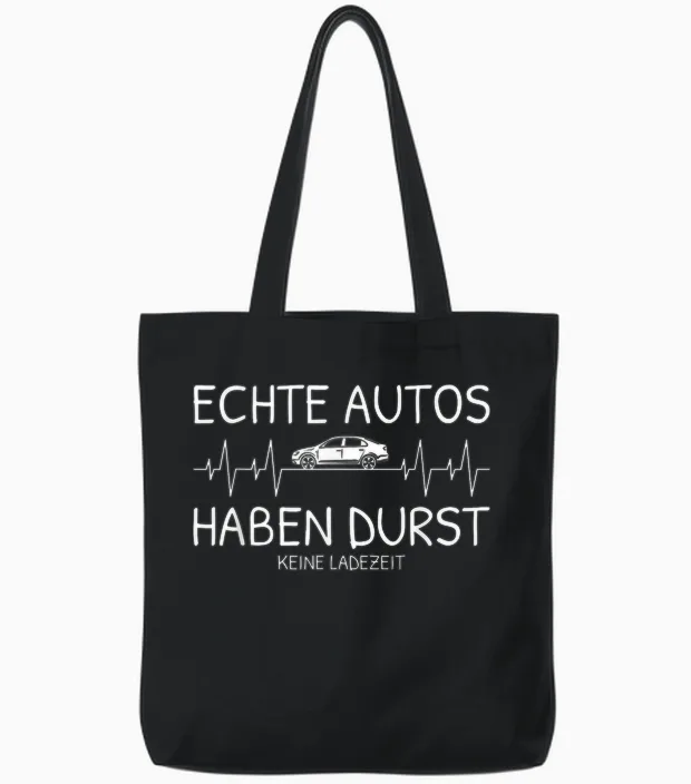 Echte Autos Haben Durst Und Keine Ladezeit Herzschlag Auto Tote Bags in Black