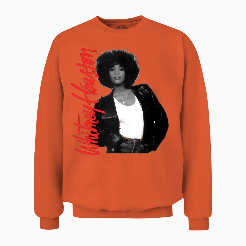 Whitney Houston Photo and Pink Nameplate Unisex Sweatshirt in Orange