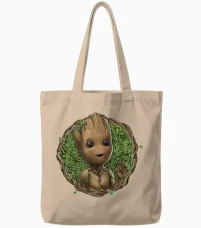 Marvel Studios I Am Groot Wave T-Shirt, Black Tote Bags - Natural
