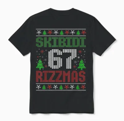Skibidi Six Seven Rizzmas Funny Meme 67 Ugly Christmas Unisex T-Shirt - Black