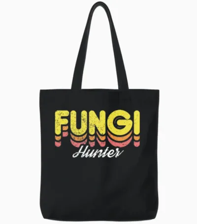Retro Fungi Hunter Tote Bags - Black