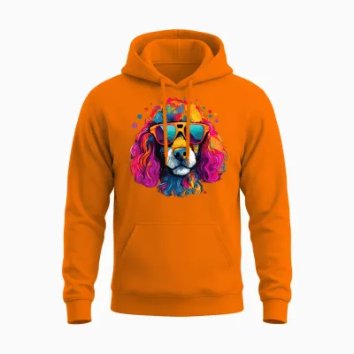 Wasserfarben Farbenfroher Pudel Hunde Unisex Hoodie - Safety Orange