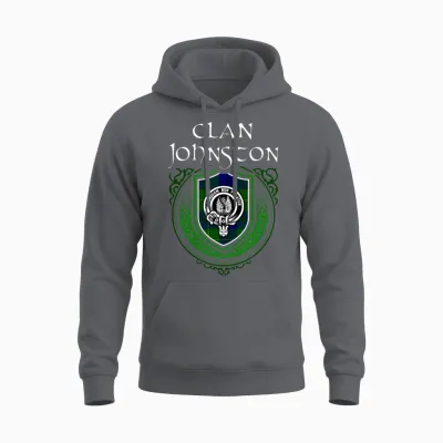 Clan Johnston Scottish Crest Badge and Tartan Unisex Hoodie - Charcoal