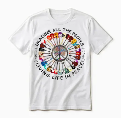 Imagine Hippie People Living Life in Peace and Love Unisex T-Shirt - White