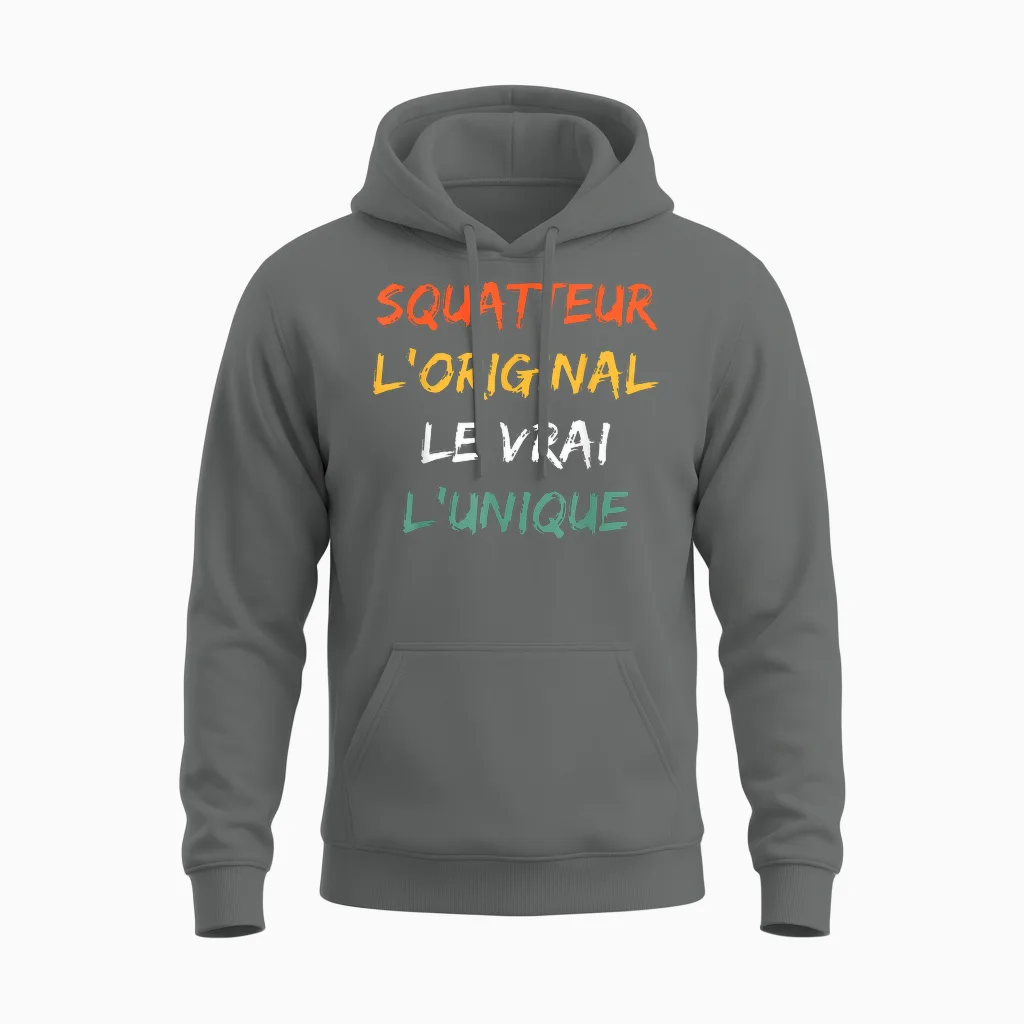 Idée Drole Super Squatteur Humour Le Vrai Squatteur Unisex Hoodie in Graphite Heather