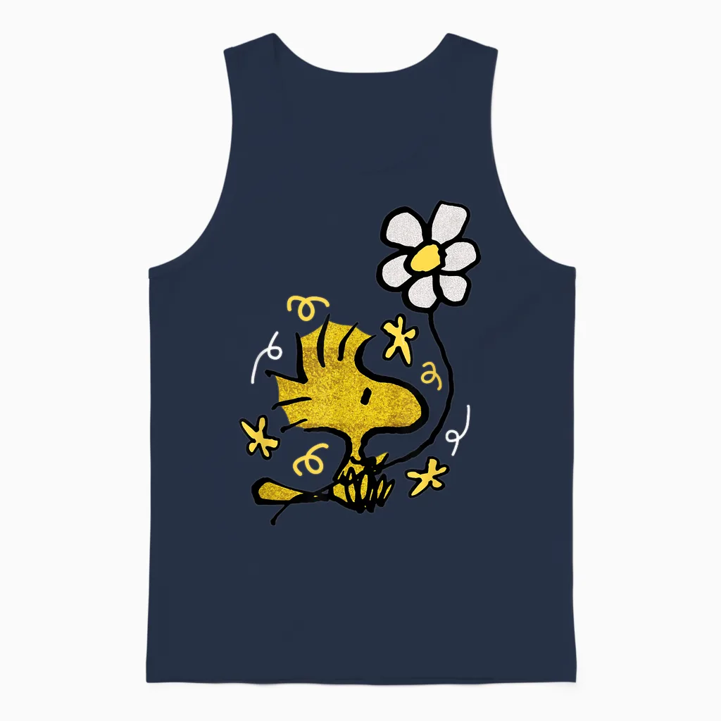 Peanuts - Woodstock Flower Floral & Botanical Unisex Tank Top in Navy