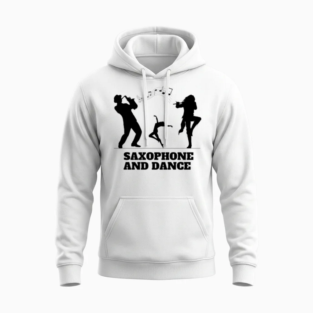 Saxophone and Dance.sax Sillhouet.jazz and Dance. Unisex Hoodie in White