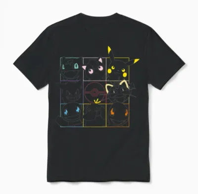 Pokemon Adult Unisex Black Grid Unisex T-Shirt - Black