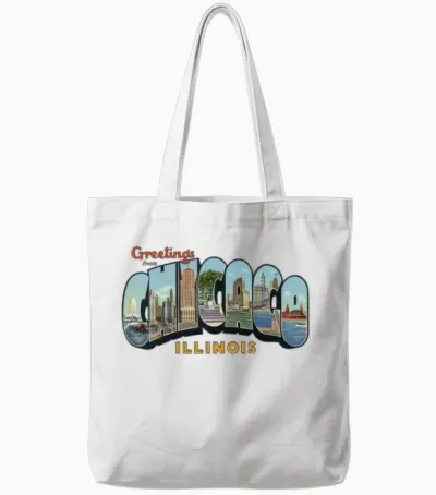 Greetings Chicago Illinois Apparel Tote Bags - White