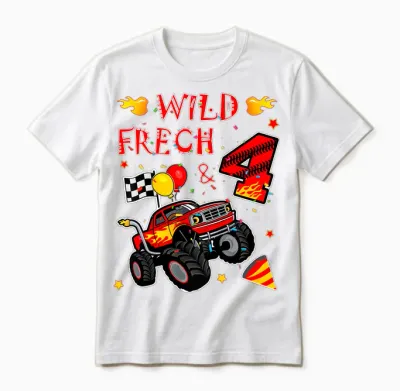 Children's Birthday Monster Truck - Wild Cheeky and Four - Boy 4 T-Shirt, Black Unisex T-Shirt - White