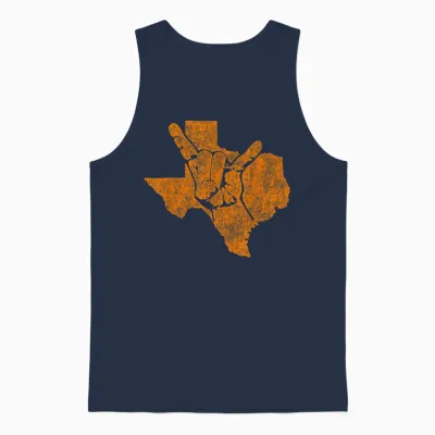 Texas Pride Hook 'em Distressed Men Women Unisex Tank Top - Navy