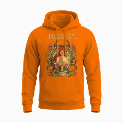 Resist Art Nouveau Mucha Anti-Trump Women Feminist Resist Unisex Hoodie - Safety Orange
