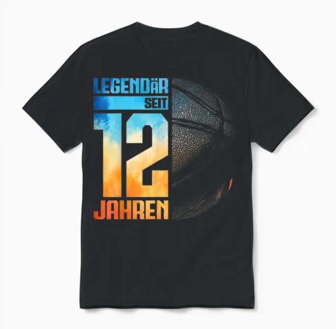 12th Birthday Retro Basketball Player 12 Years Boy Child T-Shirt, Black Unisex T-Shirt in Black