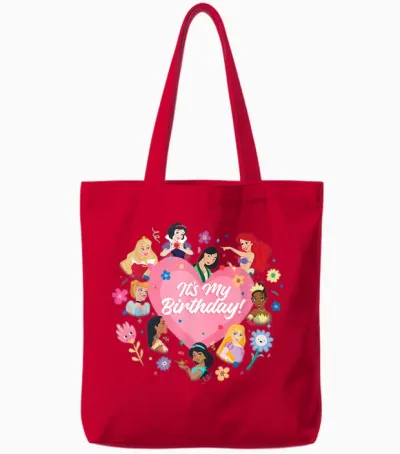 Disney Princess Pink Heart and Flowers It's My Birthday T-Shirt, Black, S Tote Bags - Red