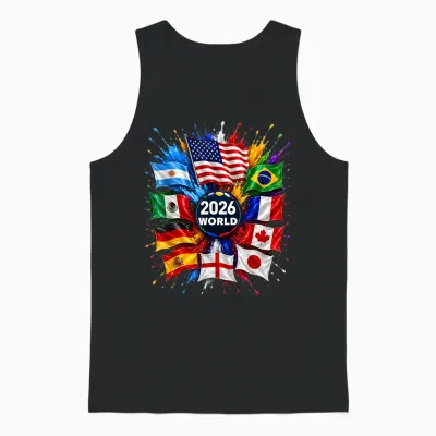 2026 World Flags Sports Fan Color Splash Celebration Graphic Unisex Tank Top - Black