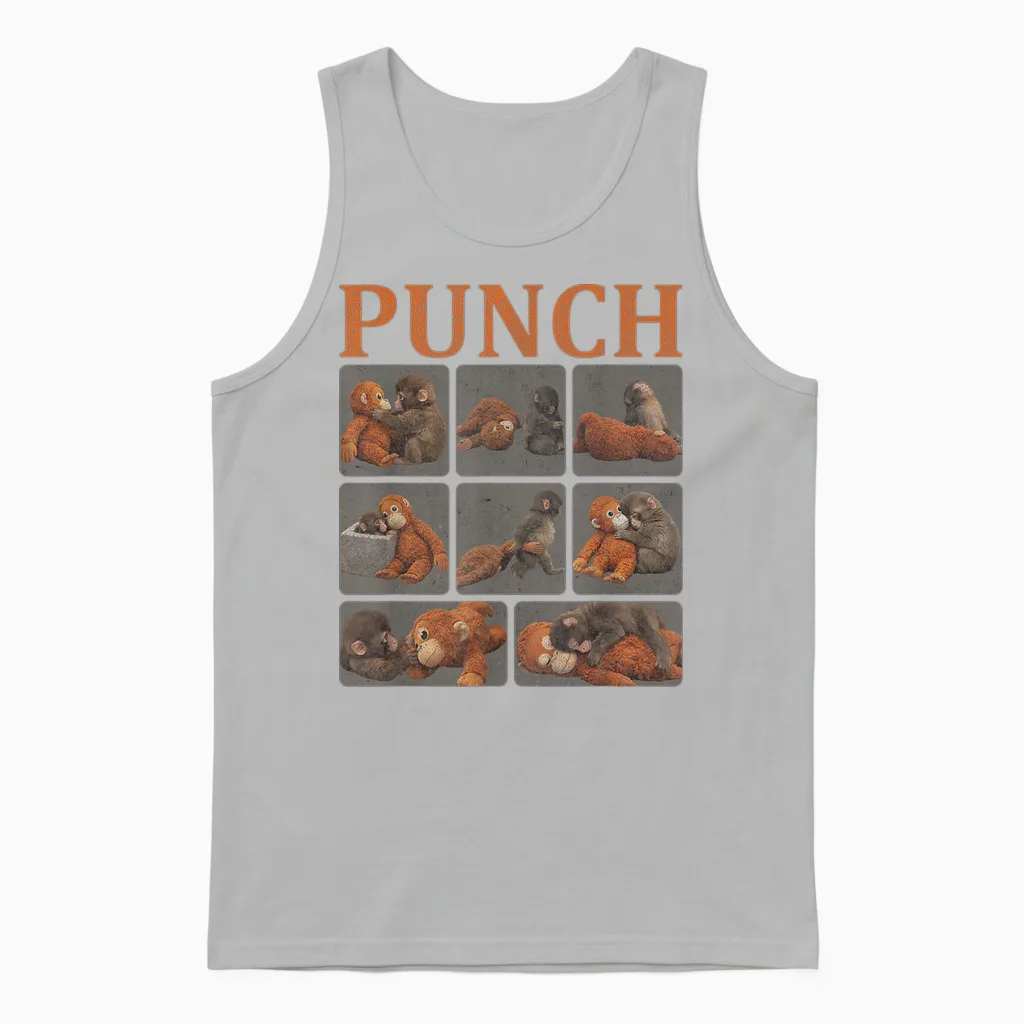 Cute Monkey Punch Unisex Tank Top in Ash