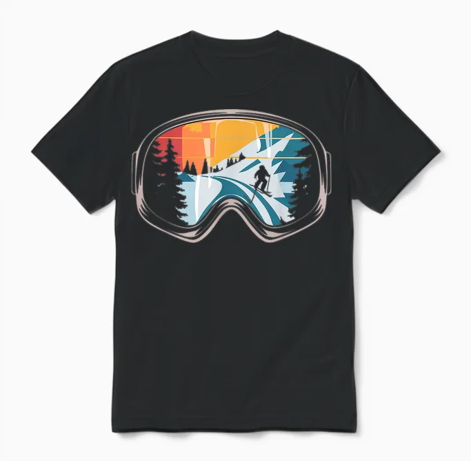 Ski Goggles Retro Skiing Winter Fun for Skiers Apres Ski T-Shirt, Black Unisex T-Shirt in Black