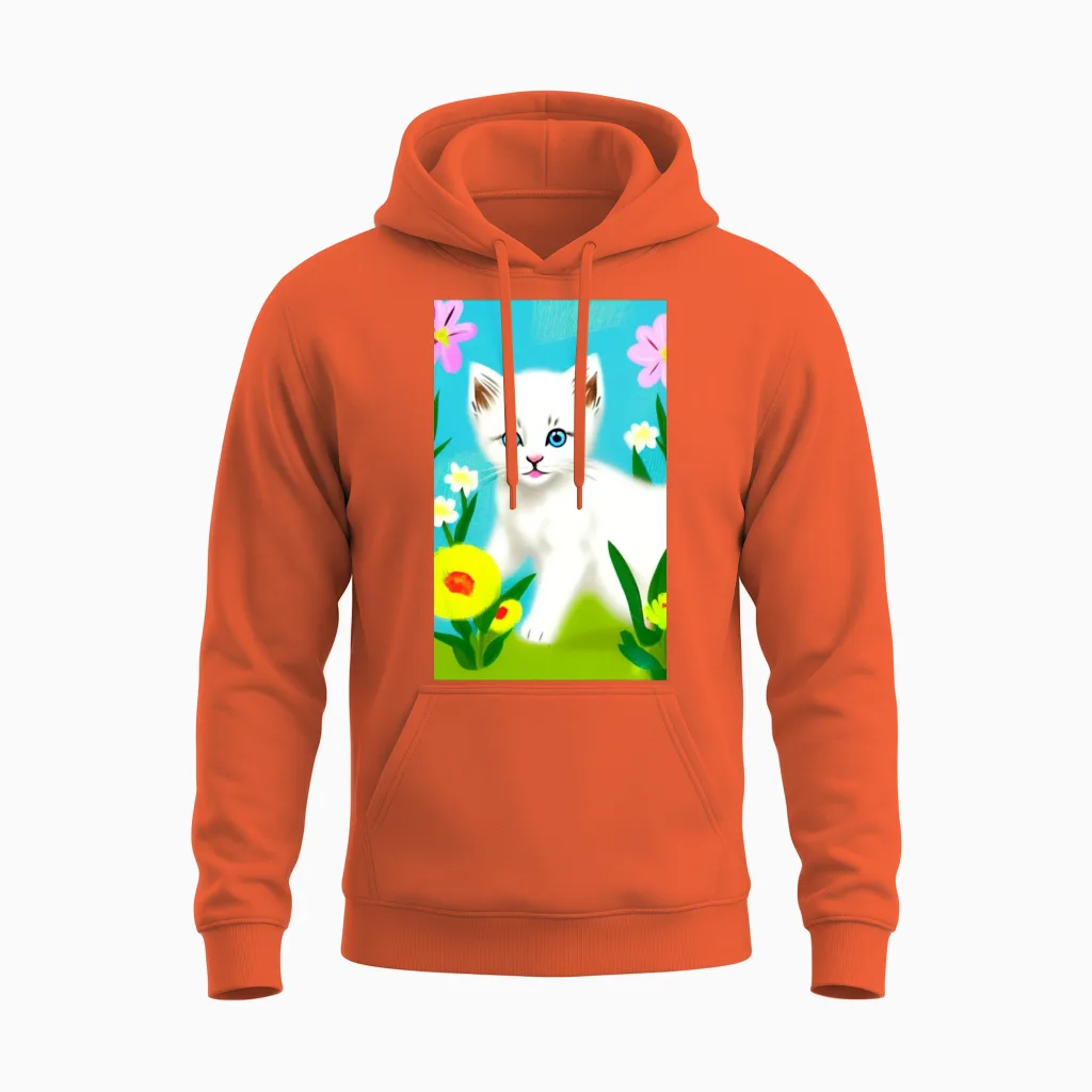 Cute White Kitten Cat Lovers Unisex Hoodie in Orange
