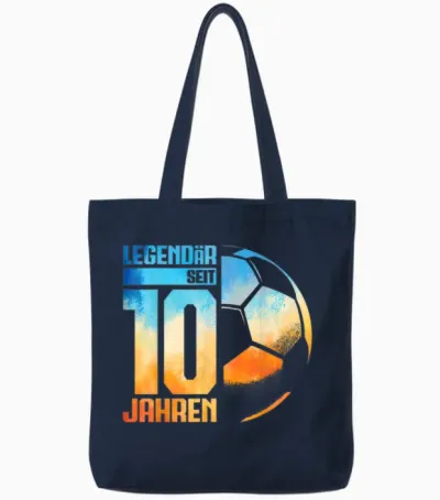 10th Birthday Retro Football Player 10 Years Boy Kids T-Shirt, Black Tote Bags - Navy