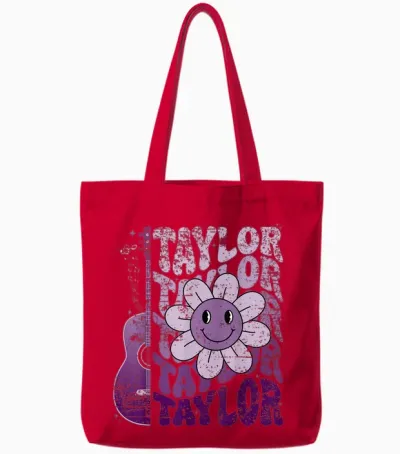 Taylor First Name I Love Taylor Girl Groovy 80's Vintage Tote Bags - Red