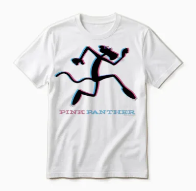 Blue and Pink Silhouette of Pink Panther T-Shirt, Black, S Unisex T-Shirt - White