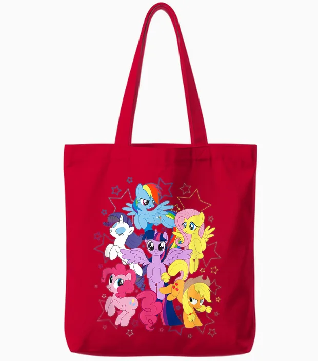 My Little Pony: Friendship Is Magic Starry Group Shot T-Shirt, Black Tote Bags in Red