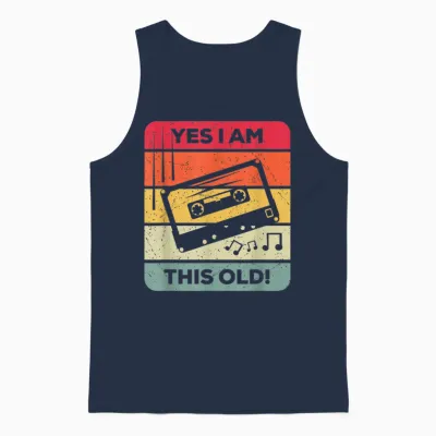 Cassette Vintage Drôle, Yes I Am This Old Unisex Tank Top - Navy
