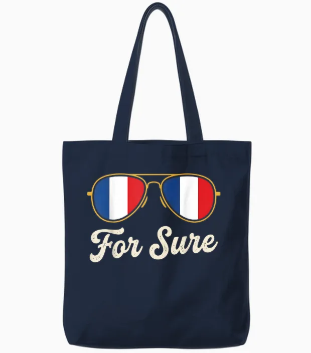 Humour Macron for Sure Meme Sunglasses Tote Bags in Navy