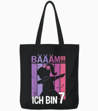 Girls' T-Shirt with German Text "ich Bin 7 Jahre Dab" [german Language], Black Tote Bags - Black