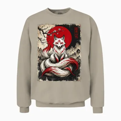 Kitsune Neunschwänziger Fuchs Japanische Mythologie Unisex Sweatshirt - Sand