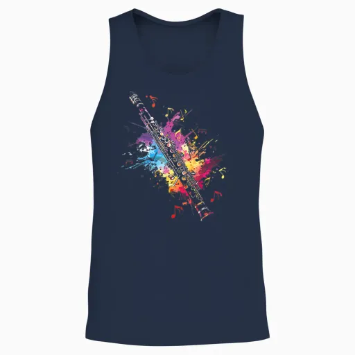Clarinet Splash Art Classic Woodwind Clarinetist T-Shirt, Black, S Unisex Tank Top - Navy