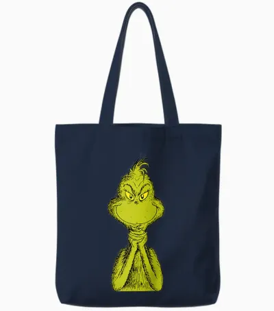 Dr. Seuss Classic Sly Grinch Raglan Baseball Tote Bags - Navy