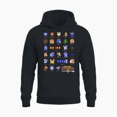 Legend of Zelda Character Pixel Art Portrait Grid Unisex Hoodie - Black